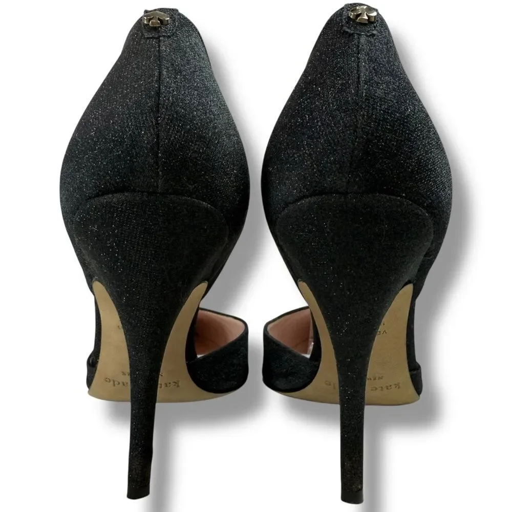 Kate Spade Black Shimmer Womens Pointed Toe D'Orsay Pumps Ankle Strap Heels Sz 7